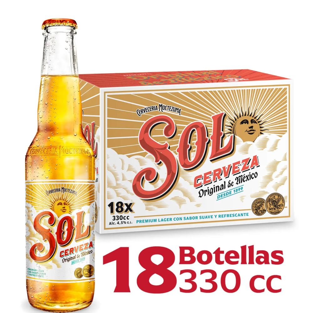 CERVEZA SOL 330 ML. CAJA 18 BOTELLAS
